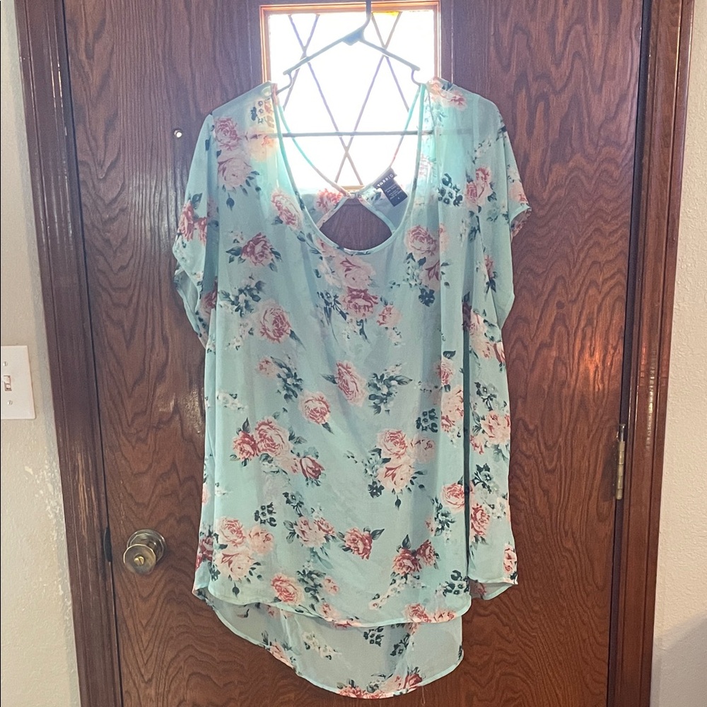 torrid Mint Floral Scoop-Back Short Sleeve Tunic